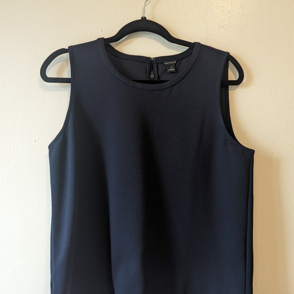 Navy Blue Sleeveless Top Ann Taylor Professional Shirt for Suit L M Size 8 10